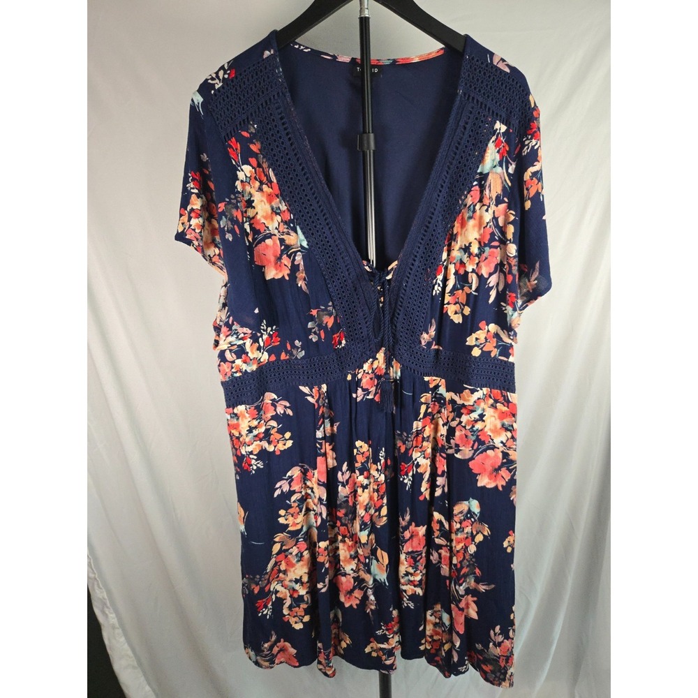 Torrid Floral Crochet Lace Trim‎ Midi Dress Sz 4x Flutter Sleeve Garden Party